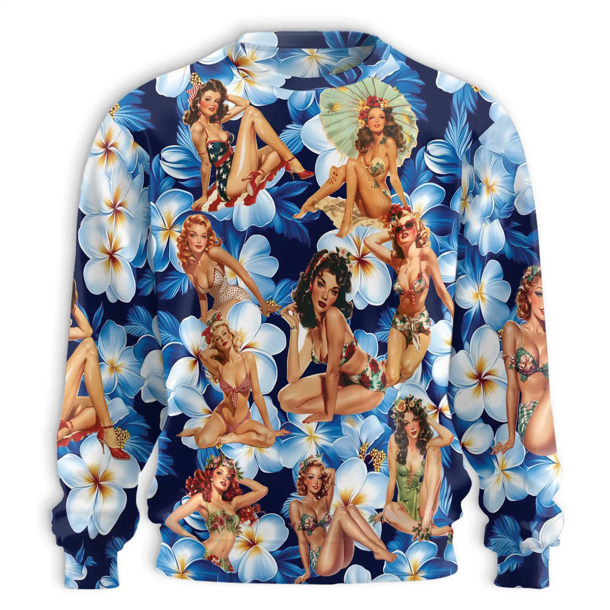 Retro Pinup Girl Floral Sweatshirt – Vintage 3D All Over Print Design
