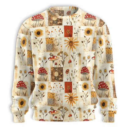 Vintage Patchwork Mushroom and Sunflower Sweatshirt – Vintage 3D All Over Print Design
