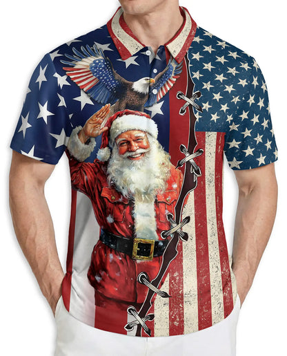 Patriotic Santa Hawaiian Polo Shirt | Azhawaiian
