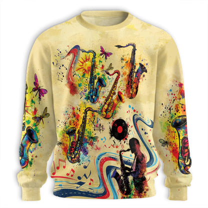 Saxophone Music Sweatshirt – Colorful Graphic 3D All Over Print Design