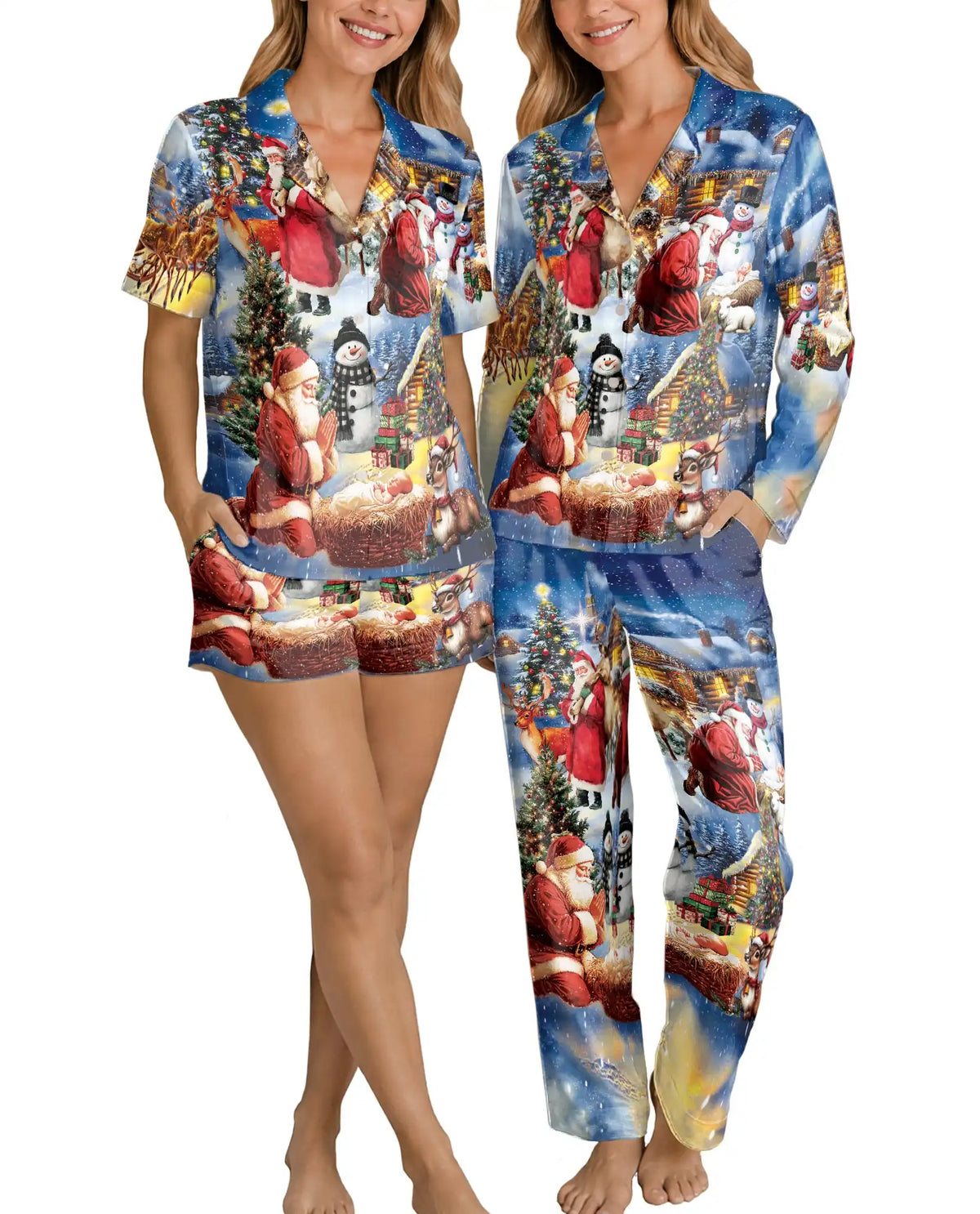Christmas Nativity Pajama Set for Women, Santa Holiday Sleepwear with Winter Design