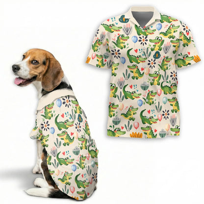 Alligator Cartoon Pattern Matching Dog Owner Hawaiian Shirts, Funny Pet Aloha Shirt for Beach Vacation - Azhawaiian