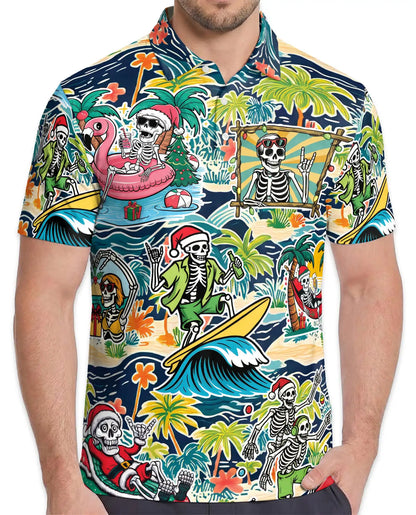 Skeleton Beach Holiday Polo Shirt for Men, Summer 3D Hawaiian | Azhawaiian