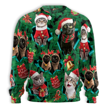 Funny Cats Green Sweatshirt – Colorful Graphic 3D All Over Print Design