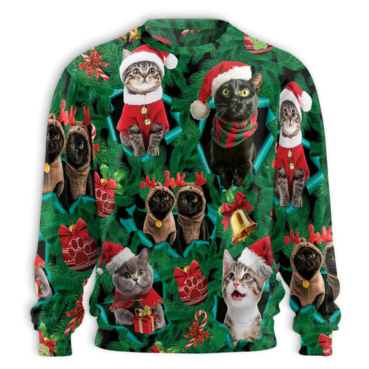 Funny Cats Green Sweatshirt – Colorful Graphic 3D All Over Print Design