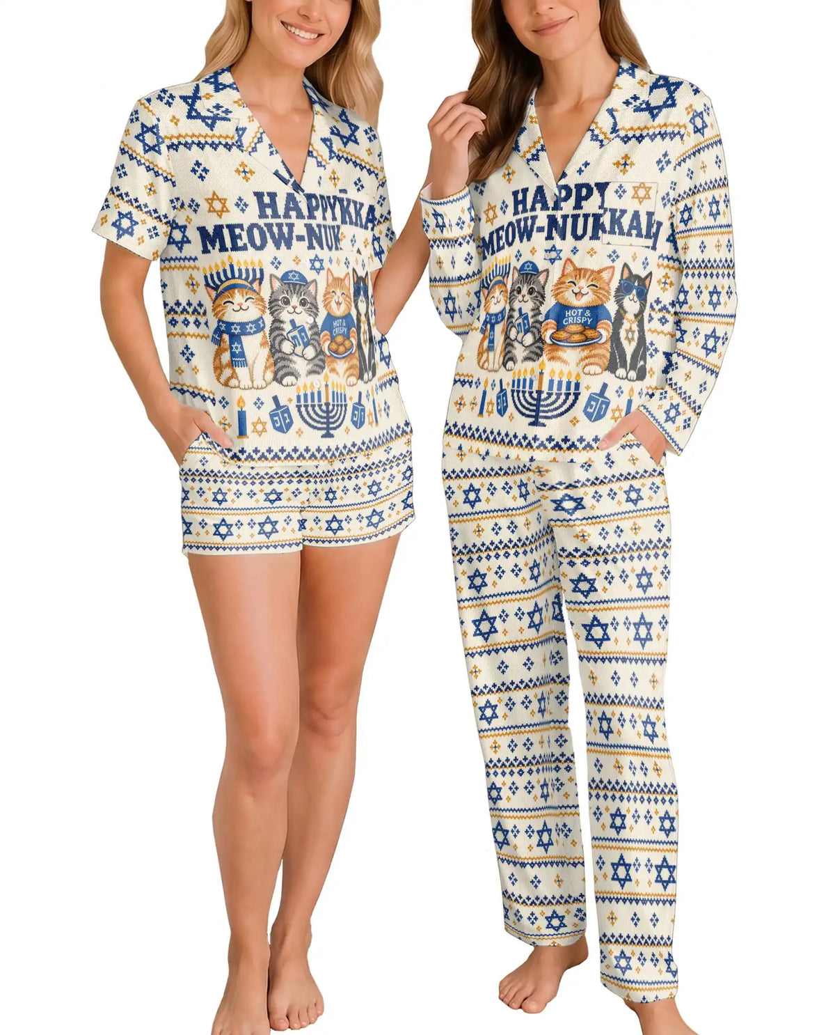 Happy Meow-nukkah Hanukkah Pajama Set for Women – Funny Cats & Menorah Print