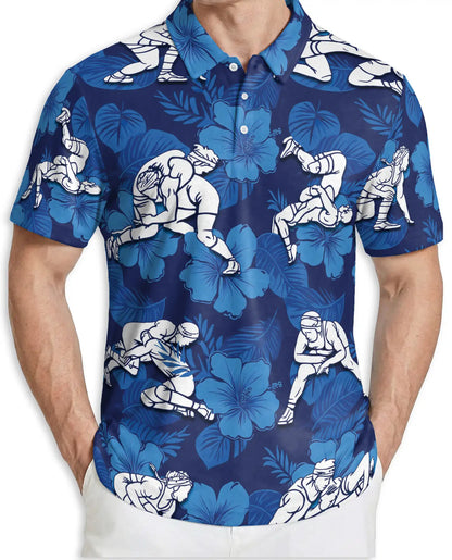 Wrestling Tropical Polo Shirt, Hibiscus Sports Print | Azhawaiian