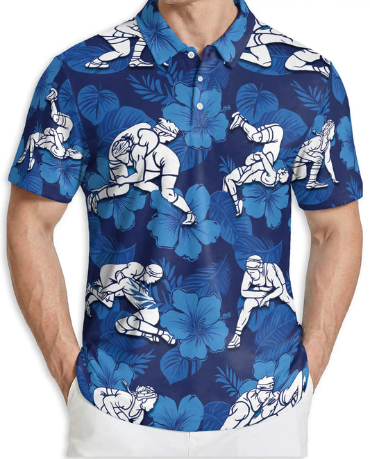 Wrestling Tropical Polo Shirt, Hibiscus Sports Print | Azhawaiian