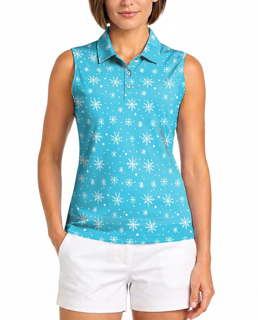 Snowflake Print Sleeveless Polo Shirt for Women | Azhawaiian