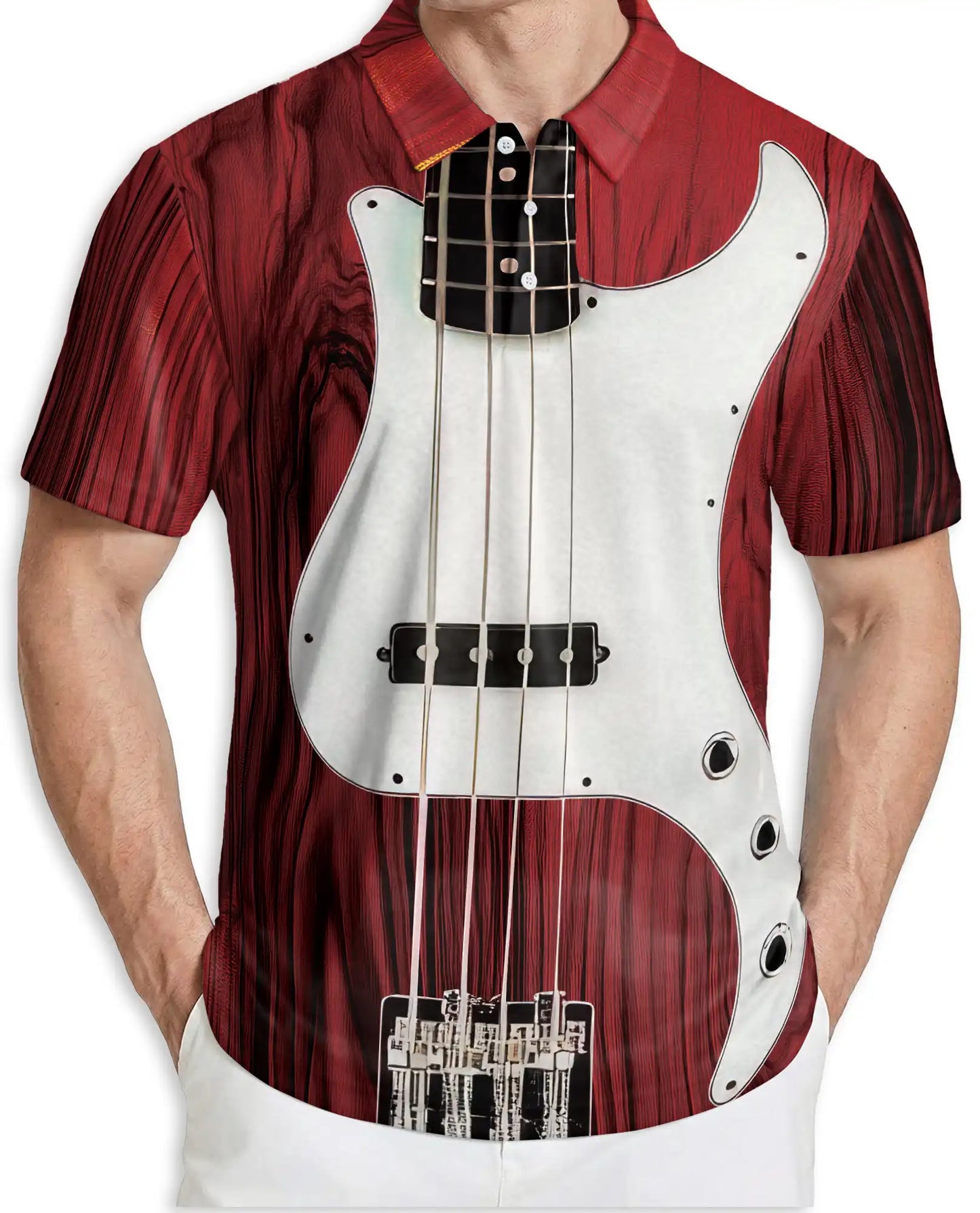 Bass Guitar 3D Polo Shirt for Men, Musician Rock Band Style | Azhawaiian