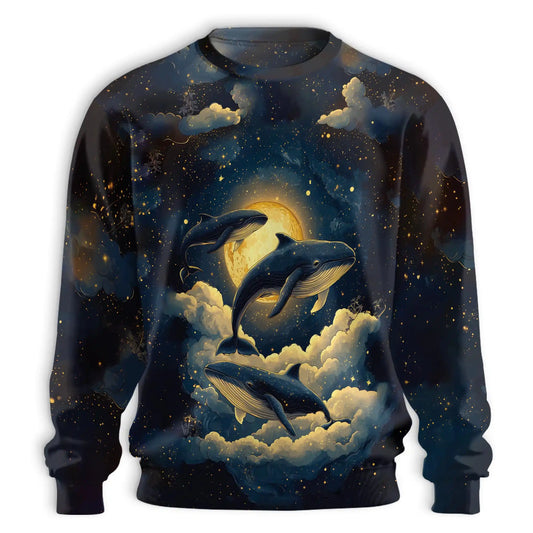 Midnight Whale Sweatshirt – Colorful Graphic 3D All Over Print Design