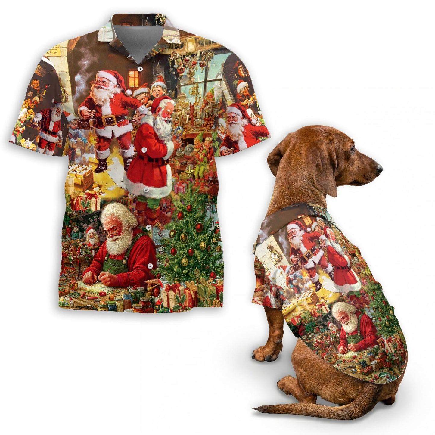 Vintage Santa Claus Christmas Matching Dog Owner Hawaiian Shirts, Funny Pet Aloha Shirt for Beach Vacation - Azhawaiian