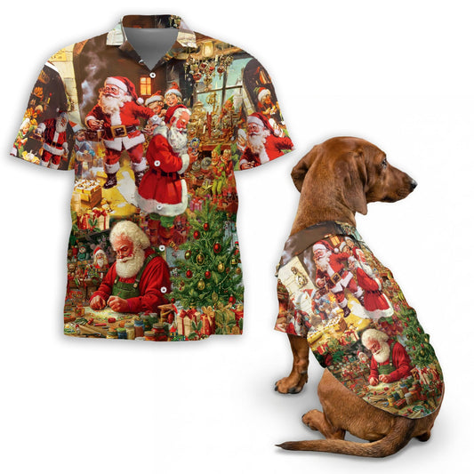 Vintage Santa Claus Christmas Matching Dog Owner Hawaiian Shirts, Funny Pet Aloha Shirt for Beach Vacation - Azhawaiian