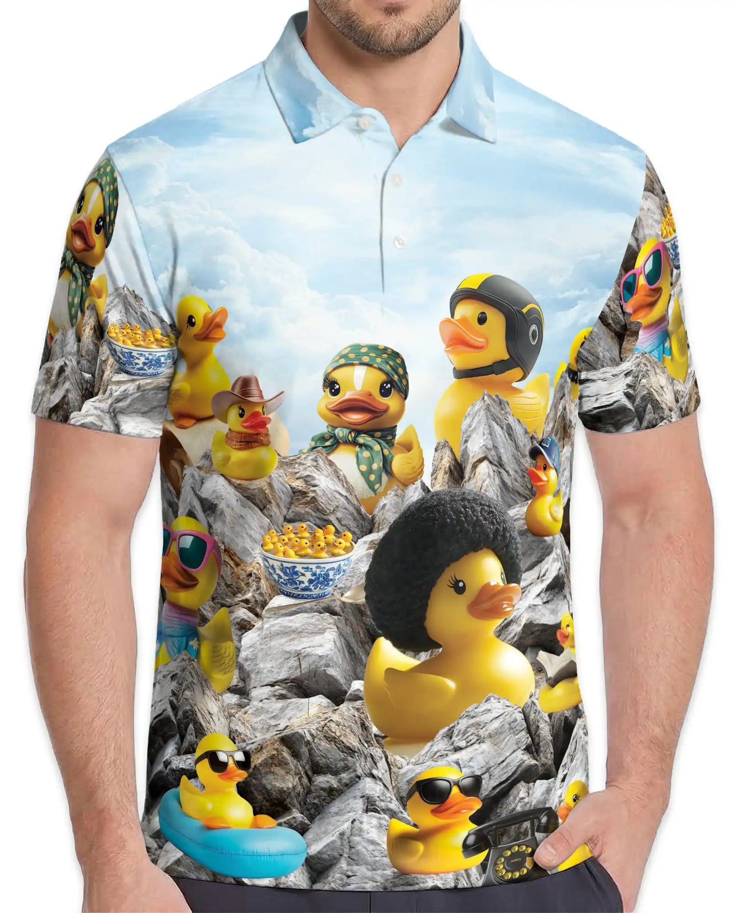Funny Rubber Duck Polo Shirt - Quirky Duck Adventure Novelty Design | Azhawaiian