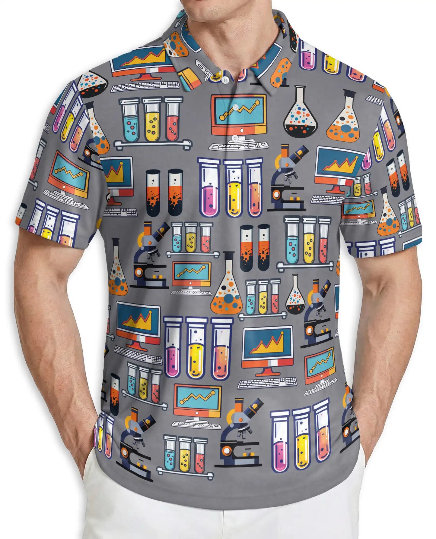 Science Lab Pattern Polo Shirt | Azhawaiian