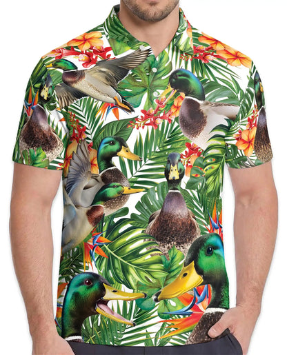 Mallard Duck Tropical Hawaiian Polo Shirt-Exotic Floral Design | Azhawaiian