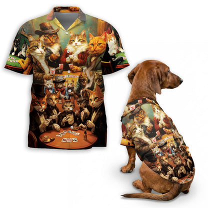 Cats Playing Poker Matching Dog Owner Hawaiian Shirts, Funny Pet Aloha Shirt for Beach Vacation - Azhawaiian