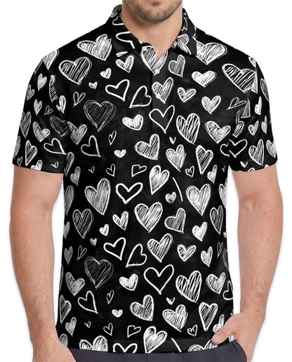 Love Heart Polo Shirt for Men, Romantic Valentine Style | Azhawaiian