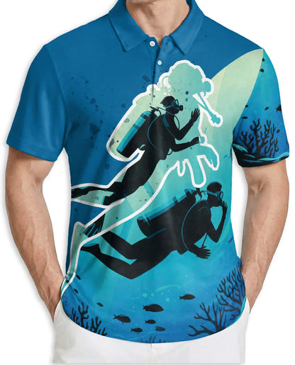 Scuba Diving Polo Shirt for Men-Underwater Ocean Diver Shirt | Azhawaiian
