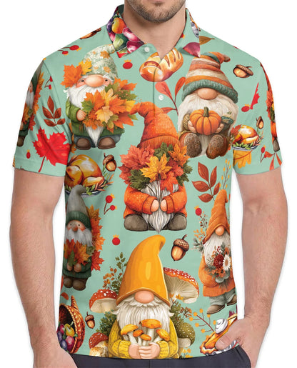 Thanksgiving Gnome Polo Shirt for Men, Fall Holiday Style | Azhawaiian