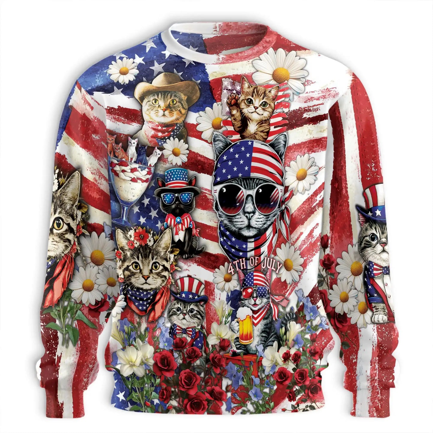 Independence Day Cute Kittens Sweatshirt – Colorful Graphic 3D All Over Print Design