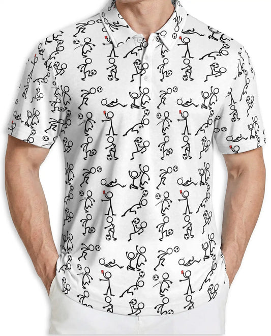 Funny Stick Figure Sports 3D Polo Shirt for Men, Minimal Cartoon Athletic Style | Azhawaiian