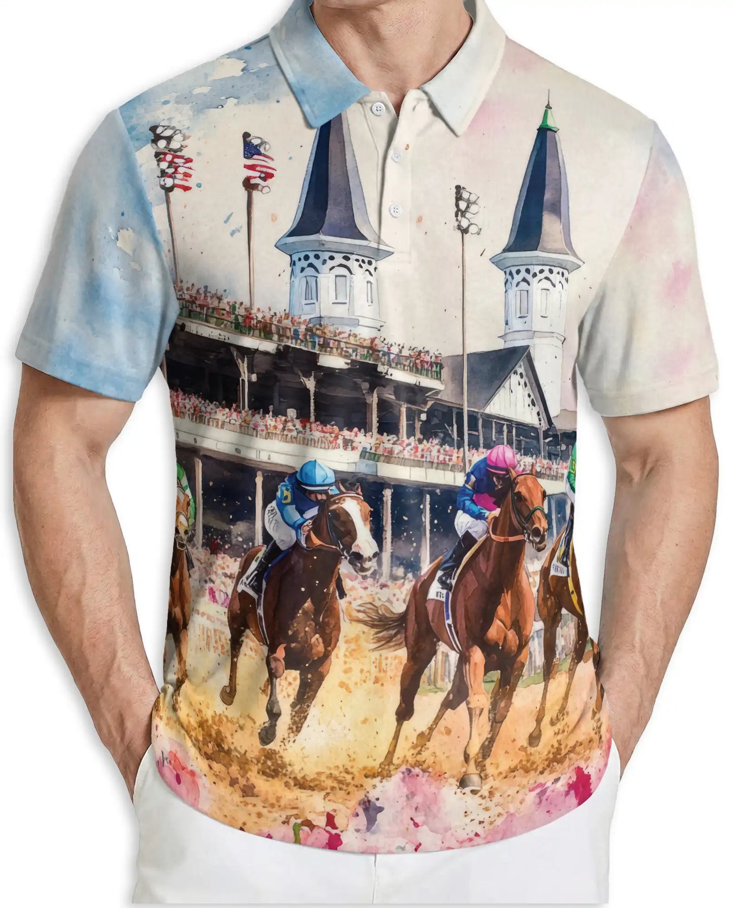 Horse Racing Polo Shirt-Equestrian Jockey Track Print | Azhawaiian