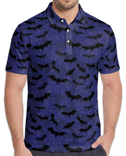 Spooky Bats Polo Shirt for Men, Halloween Night Style | Azhawaiian