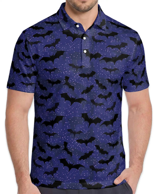 Spooky Bats Polo Shirt for Men, Halloween Night Style | Azhawaiian