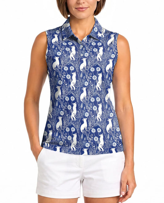 Vintage Fox Sleeveless Polo Shirt for Women, Retro Wildlife Style | Azhawaiian