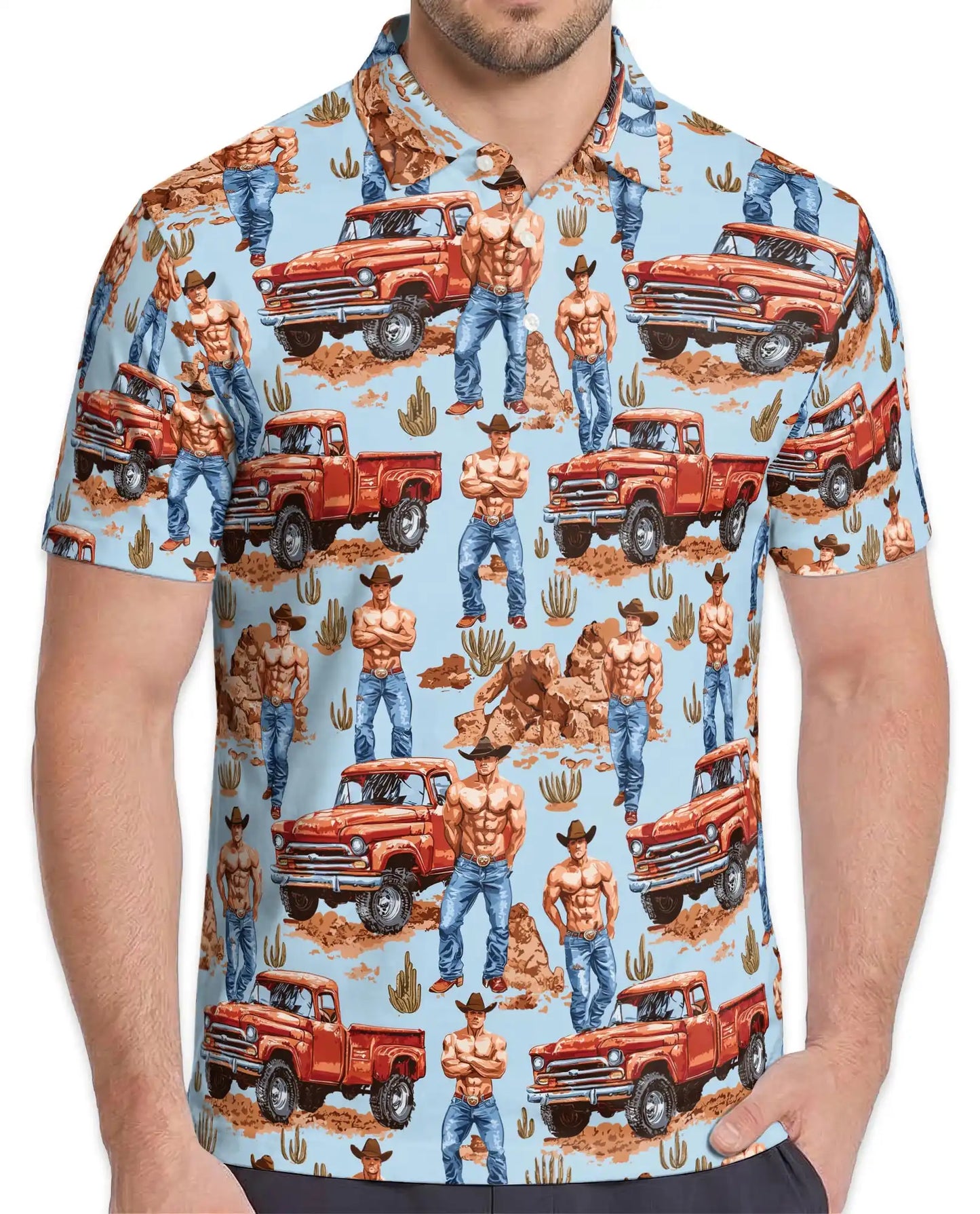 Cowboy Truck Western 3D Polo Shirt for Men | Azhawaiian