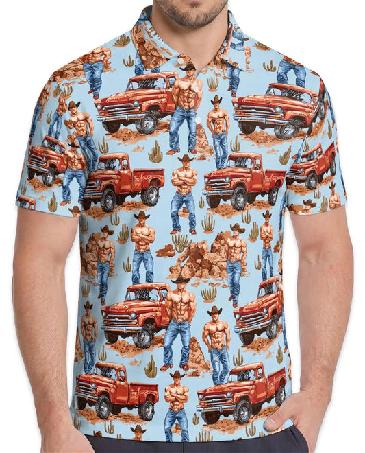 Cowboy Truck Western 3D Polo Shirt for Men | Azhawaiian