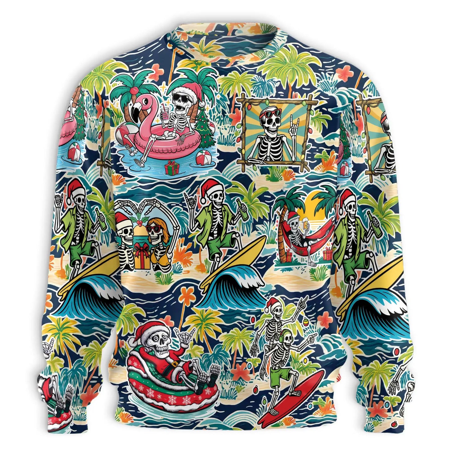 Christmas Skeleton Beach Sweatshirt – Tropical Christmas 3D All Over Print Design
