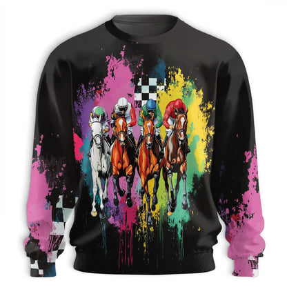Colorful Horse Racing Sweatshirt – Colorful Graphic 3D All Over Print Design