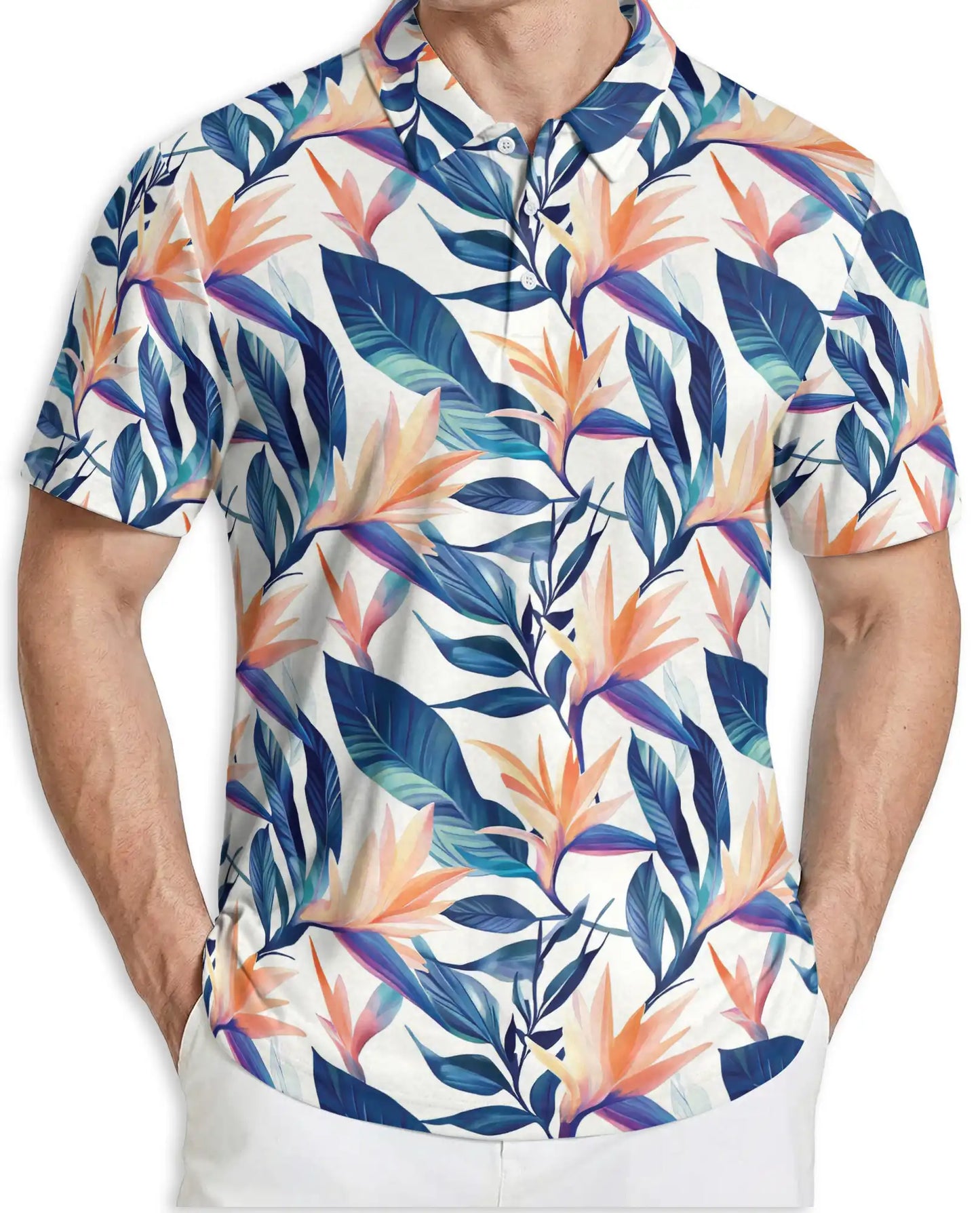 Bird of Paradise Polo Shirt, Tropical Floral Print | Azhawaiian