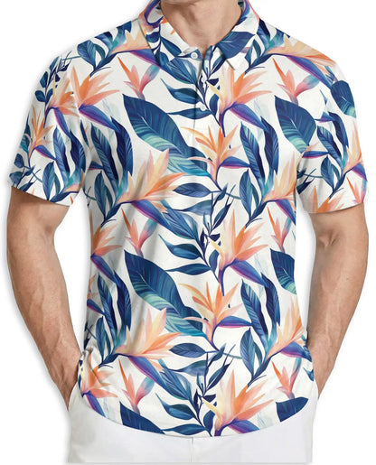 Bird of Paradise Polo Shirt, Tropical Floral Print | Azhawaiian