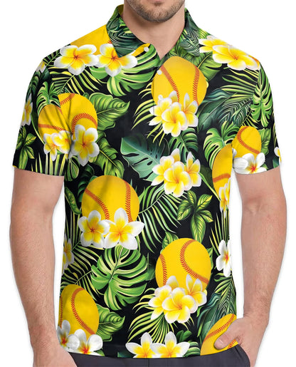 Softball Plumeria Polo Shirt for Men, Tropical Floral Style | Azhawaiian