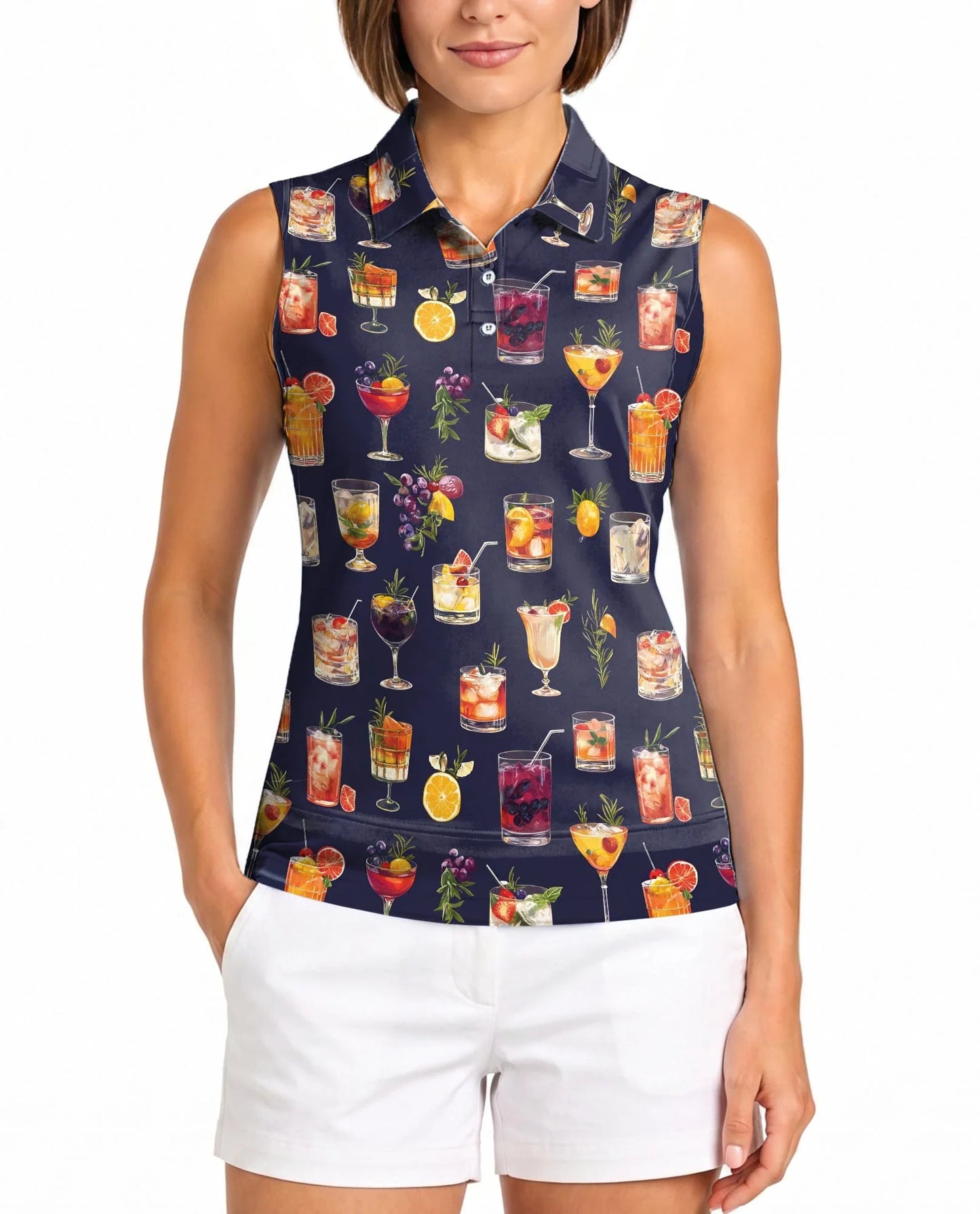 Summer Cocktails Sleeveless Polo Shirt for Women | Azhawaiian
