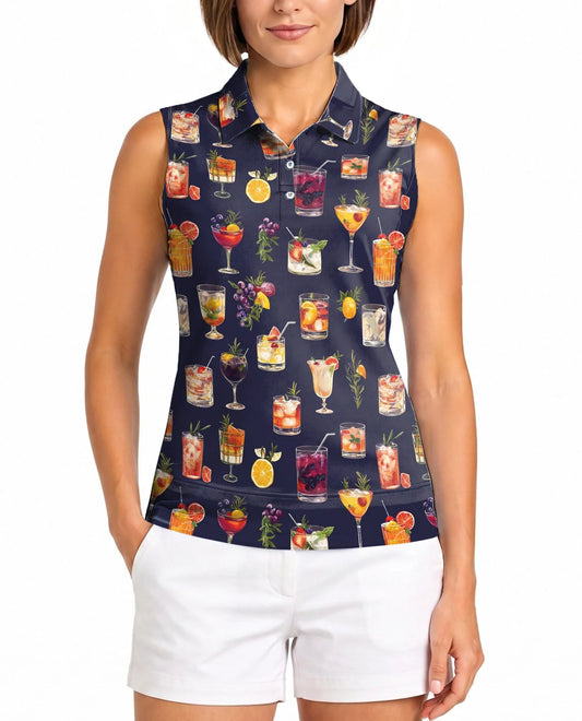 Summer Cocktails Sleeveless Polo Shirt for Women | Azhawaiian