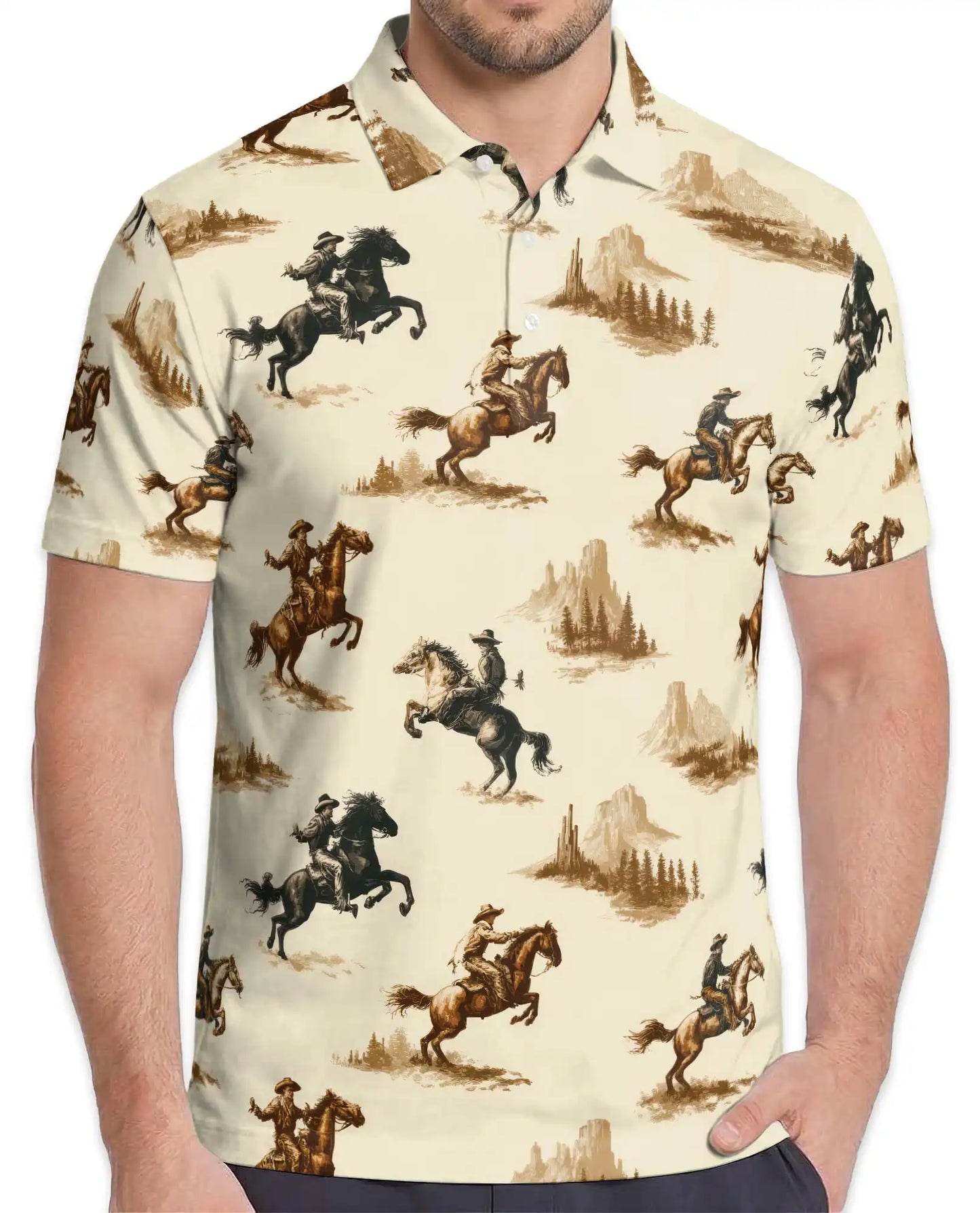 Western Cowboy Polo Shirt for Men, Vintage Ranch Style | Azhawaiian