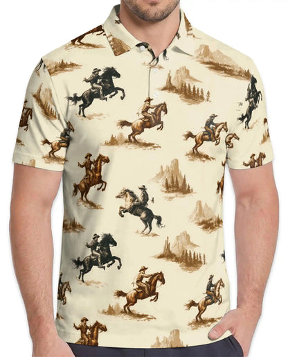 Western Cowboy Polo Shirt for Men, Vintage Ranch Style | Azhawaiian