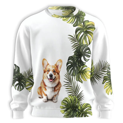 Corgi Monstera Leaves Sweatshirt – Tropical 3D All Over Print Design