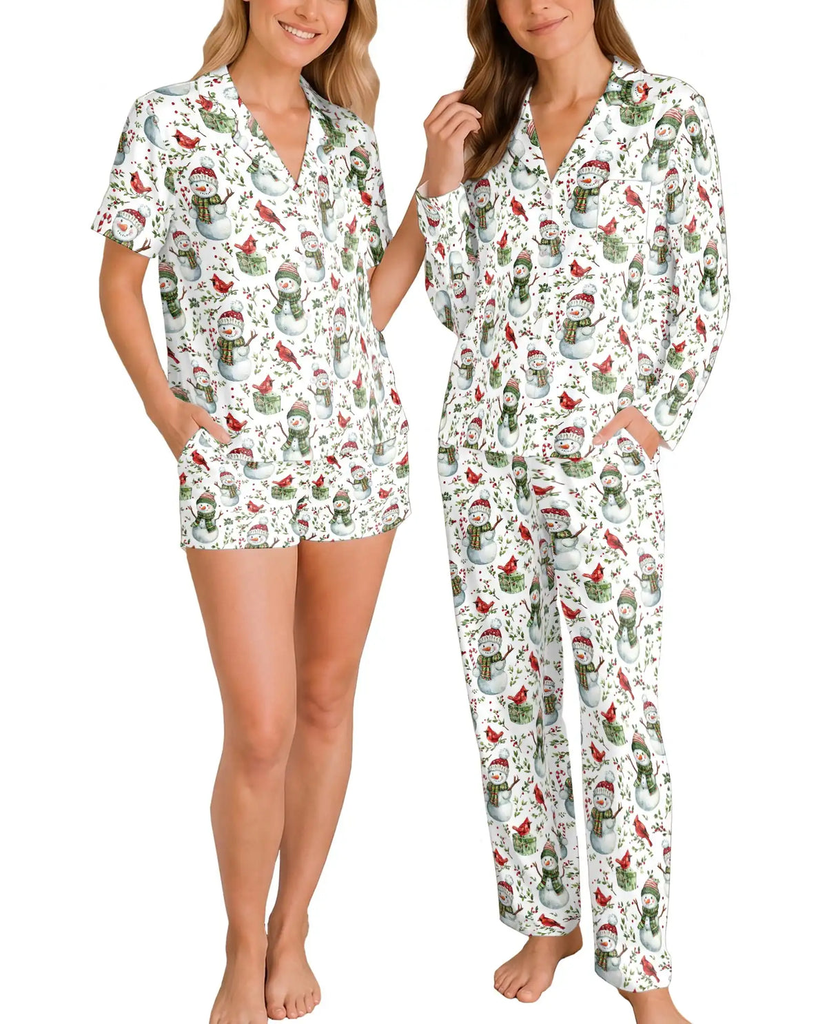 Christmas Snowman and Cardinal Pajama Set for Women – Winter Print