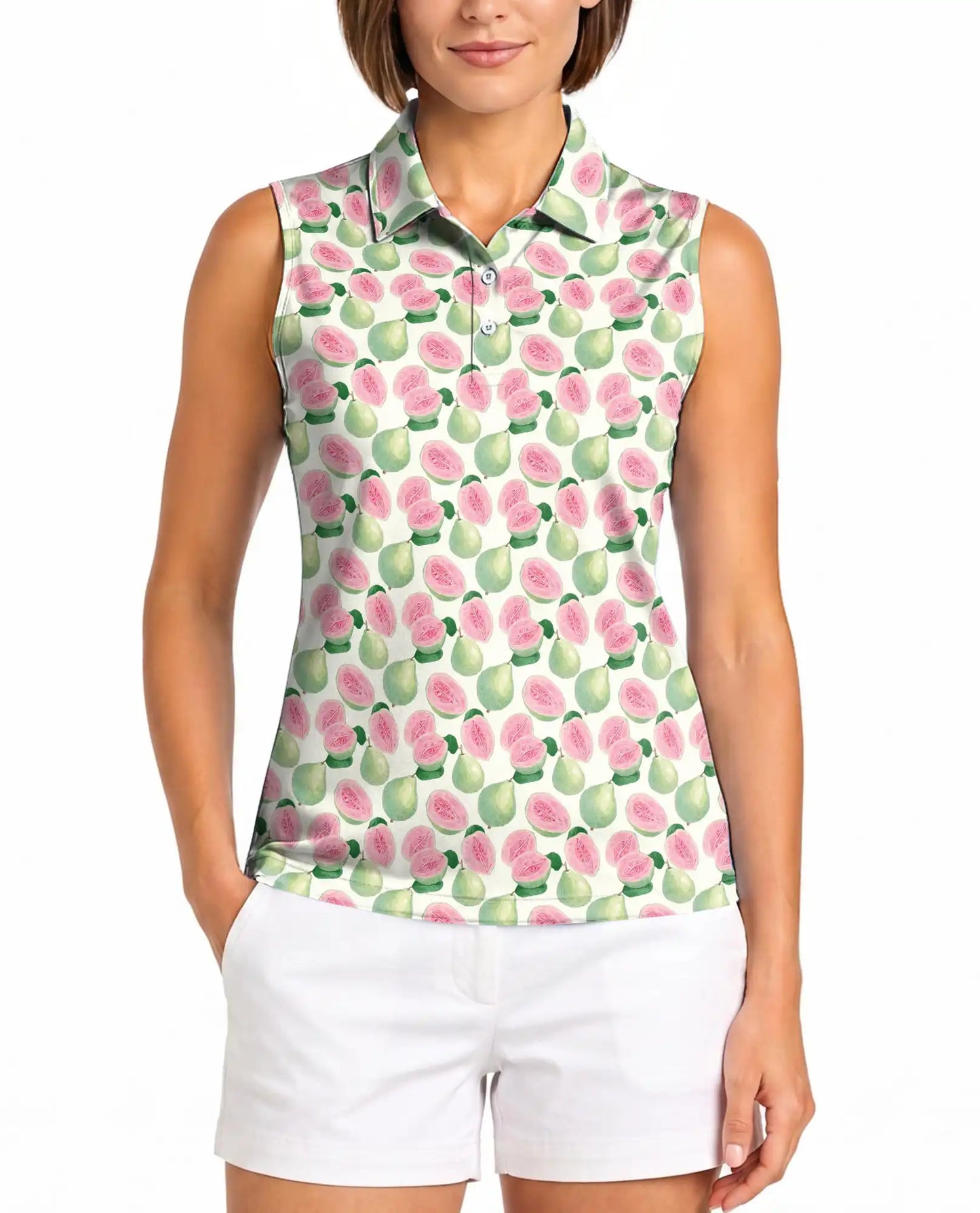 Guava Pattern Sleeveless Polo Shirt for Women | Azhawaiian
