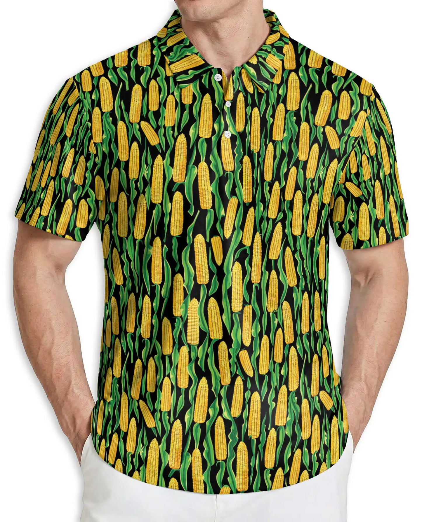 Corn Pattern Hawaiian Polo Shirt for Men | Azhawaiian