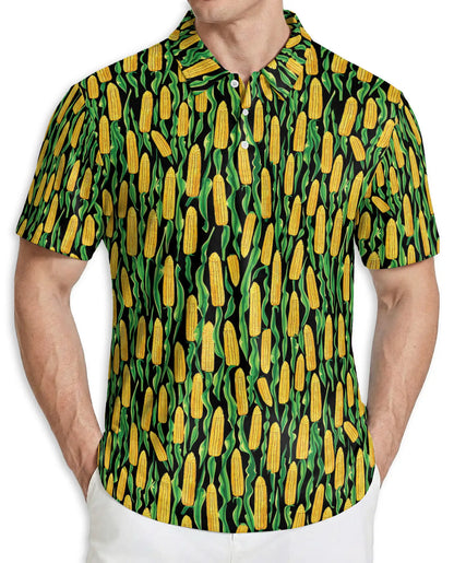Corn Pattern Hawaiian Polo Shirt for Men | Azhawaiian
