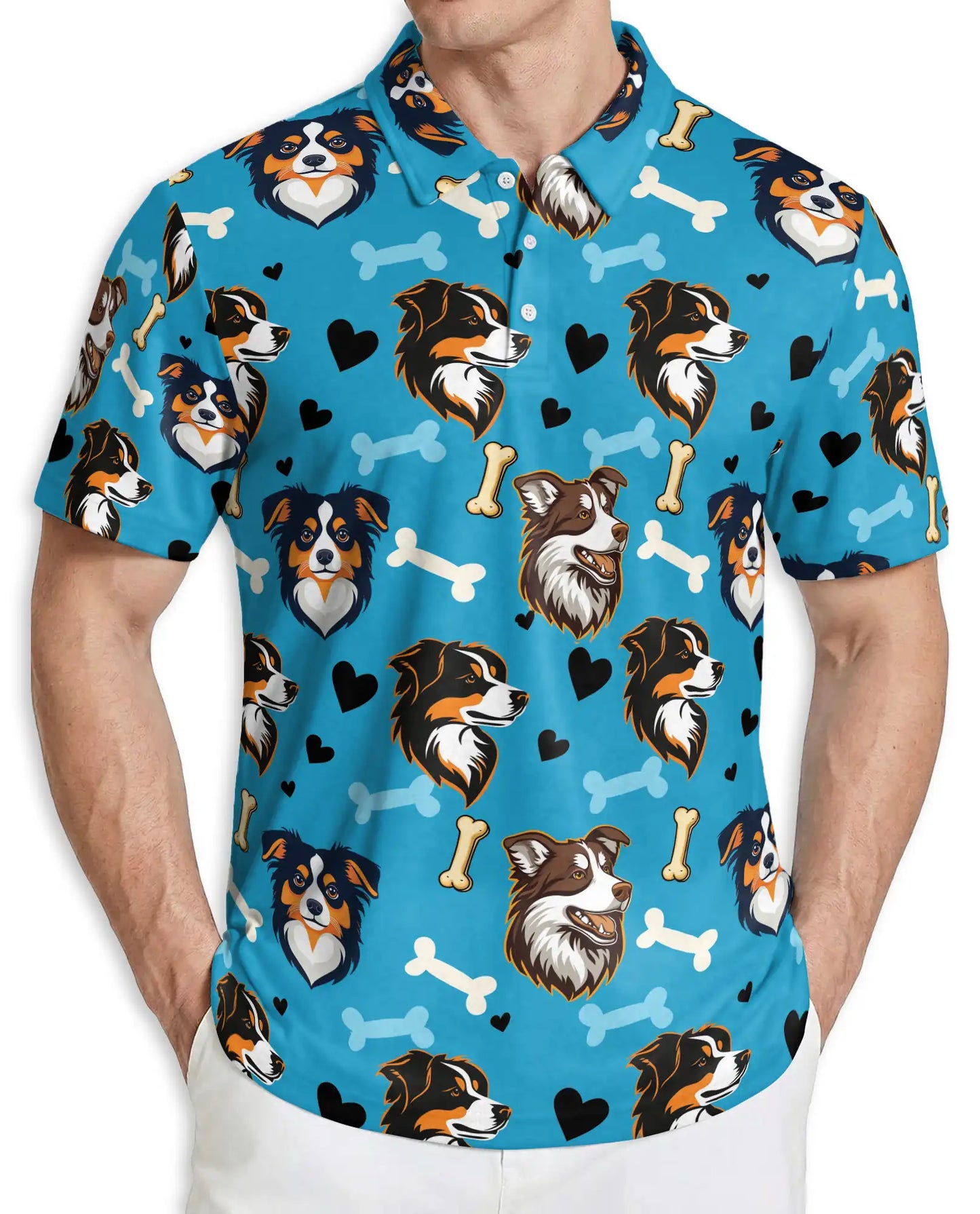 Australian Shepherd Dog Polo Shirt, Cute Blue Pet Print