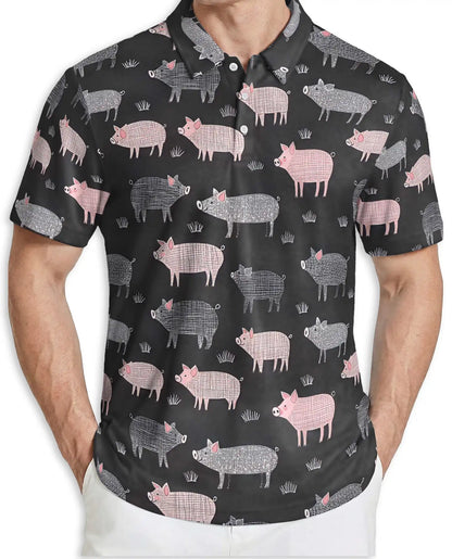 Pig Hawaiian Polo Shirt for Men-Cute Farm Pig Pattern Animal Shirt | Azhawaiian