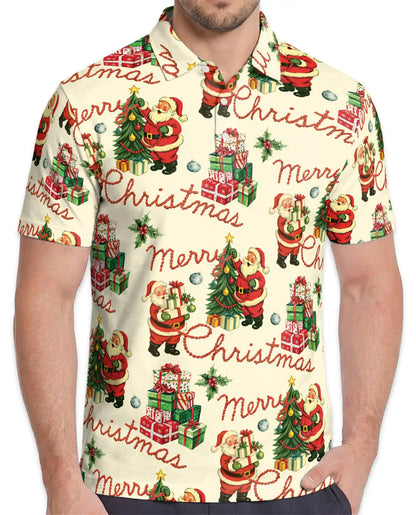 Vintage Merry Christmas 3D Polo Shirt for Men, Retro Santa Holiday Style | Azhawaiian