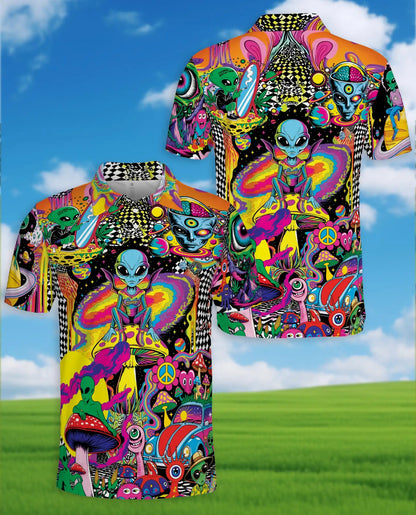 Alien Galaxy 3D Polo Shirt for Men, Psychedelic Alien Print | Azhawaiian
